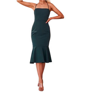 Twosisters Mermaid Ruffle Midi Dress Dark Green Strappy Formal Dress BRAND NEW